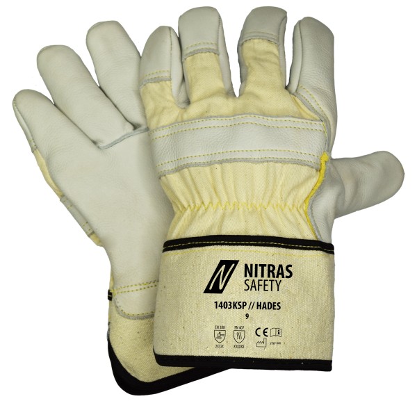 Nitras 1403KSP Hades Rindvollleder-Schnittschutzhandschuhe Level C