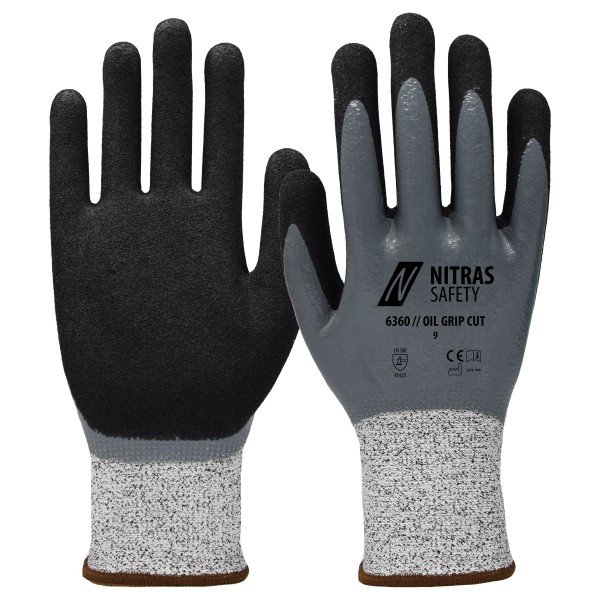 Nitras 6360 Oil Grip Cut Nitril-Schnittschutzhandschuhe Level D