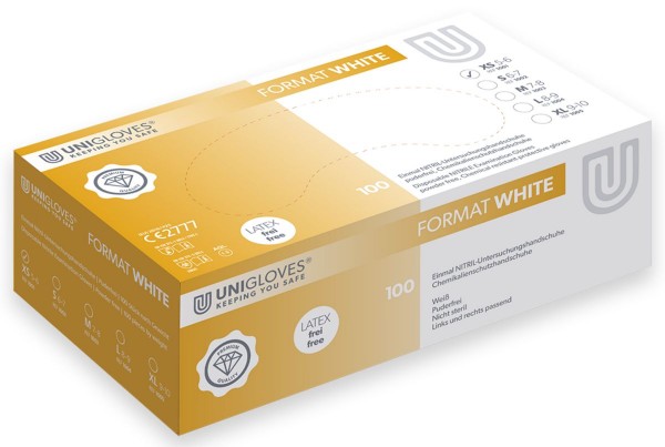 Unigloves Format White Nitril-Einweghandschuhe puderfrei
