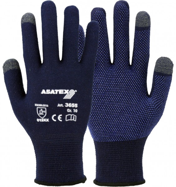 Asatex 3655 Baumwoll-Feinstrickhandschuh mit Noppen