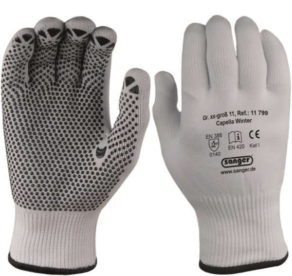 Cappella Winter Baumwoll-Schutzhandschuhe mit Vinyl-Noppen