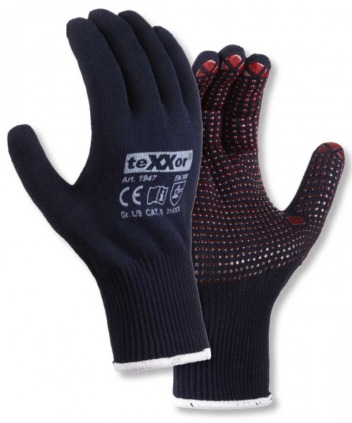 texxor 1947 Nylon-Baumwoll Feinstrickhandschuhe mit PVC-Noppen