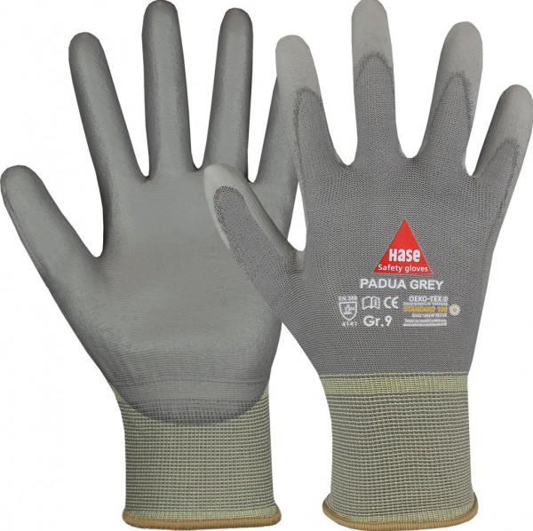 Hase 508100 Padua Grey PU-Schutzhandschuhe teilbeschichtet