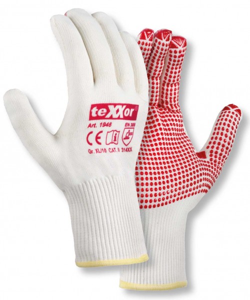 texxor 1946 Nylon-Baumwoll Feinstrickhandschuhe mit PVC-Noppen
