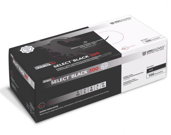 Unigloves Select Black 300 Latex-Einweghandschuhe puderfrei