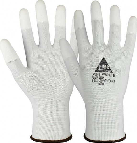 Hase 509515 PU Tip White Schutzhandschuhe mit PU-Fingerkuppen