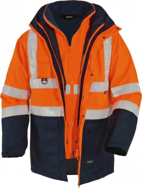 Vizwell VWJK44O Warnschutzparka 5 in 1 leuchtorange-marine