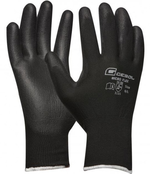 Gebol Micro Flex Schwarz PU-Schutzhandschuhe teilbeschichtet