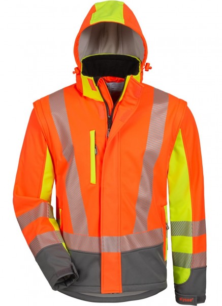 elysee 22733 ATANAS Warnschutz-Softshelljacke leuchtorange-gelb/grau