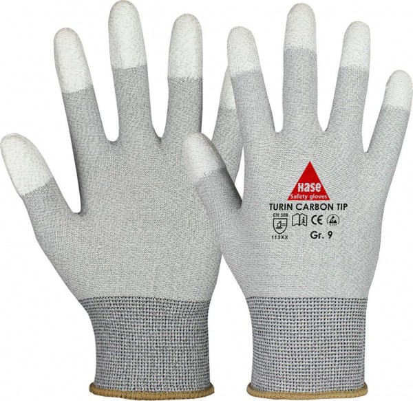 Hase 508240 Turin Carbon Tip ESD-Schutzhandschuhe mit PU-Fingerkuppen