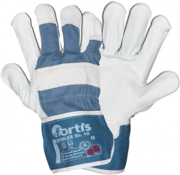 Fortis Steeler Rindvollleder-Schutzhandschuhe blau-weiß