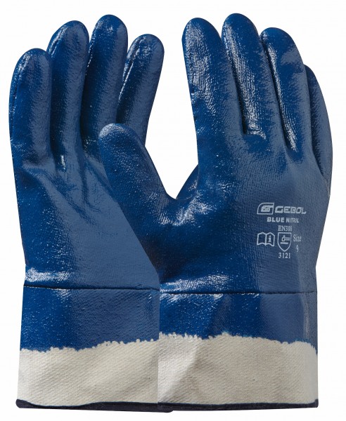 Gebol Blue Nitril Schutzhandschuhe vollbeschichtet mit Stulpe